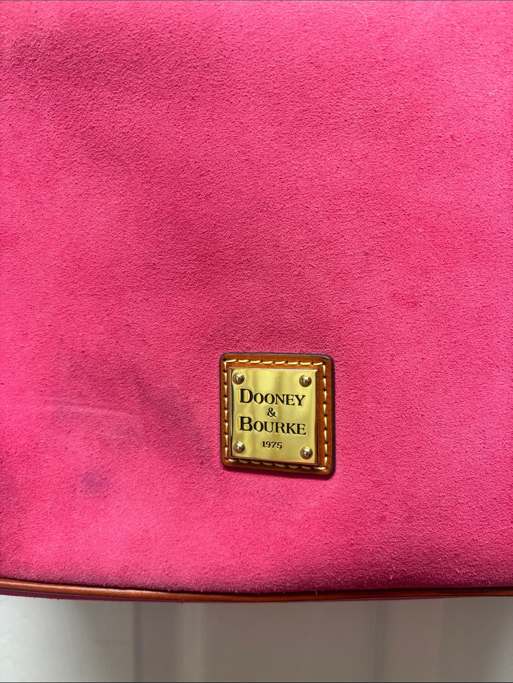 Dooney & Bourke Pink Suede Hobo Shoulder Bag & Brown Leather Trim Gold Hardware - Picture 2 of 11